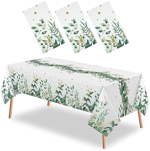 Irenare 3 Pcs Sage Green Plastic Tablecloth for Baby Shower