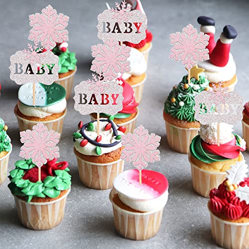 ZHUOWEISM 24PCS Snowflake Cupcake Toppers for Winter Parties
