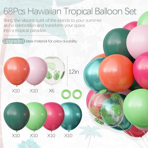 OuMuaMua Tropical Luau Balloons 68pcs 12 Inch Set