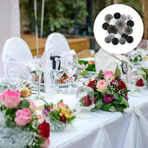 19PCS Party Decor Paper Flowers Lanterns with Streamers Pom Poms