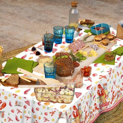 Lide Road 2Pcs Lobster Themed Tablecloth for Crawfish Boil Party
