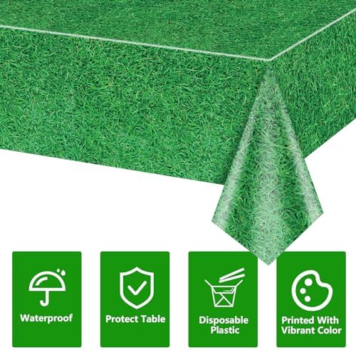 4 Pack Green Grass Tablecloths 87x51in Football Field Decor