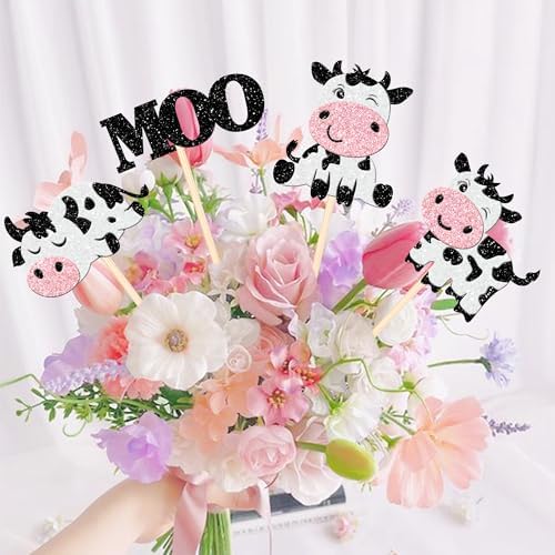 12PCS Double Sided Moo Cow Centerpiece Sticks