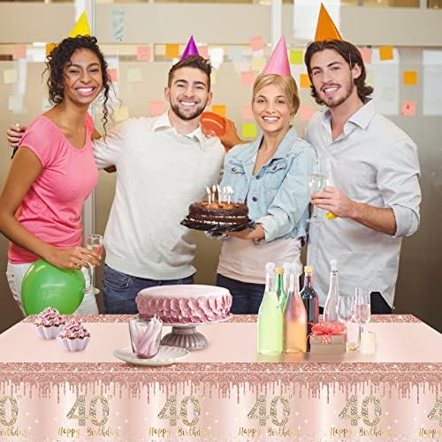 3 Pack Pink Rose Gold 40th Birthday Tablecloths - Disposable Decorations