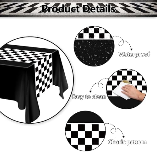 4 Pcs Racing Car Checkered Plastic Tablecloths for Birthday Parties