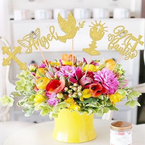15PCS Gold Glitter Centerpiece Sticks for Baptism Party Decorations