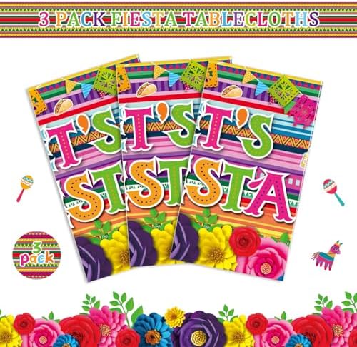 Mexican Fiesta 3 Piece Tablecloth Set 54x108 Inch