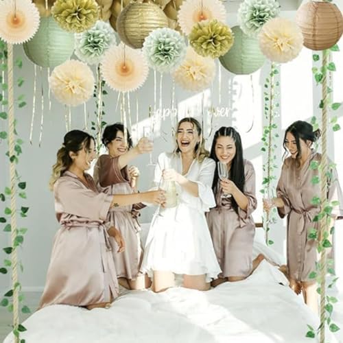 Comebachome 15PCS Paper Pom Poms Set Green Gold Tissue Decorations