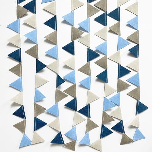 Dusty Blue Felt Hanging Triangle Bunting Banner for Baby Shower and Birthday