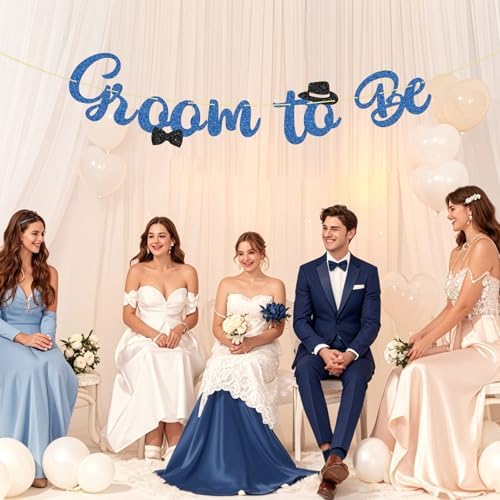 WeBenison Groom to Be Banner Blue Glitter