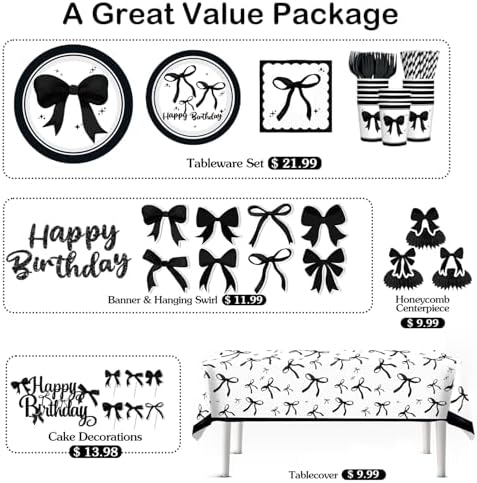 Black Bow Birthday Decorations Set