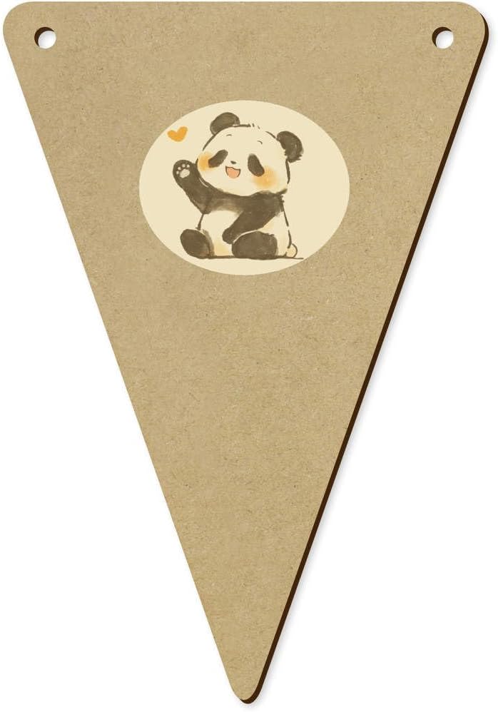 5 x 140mm Cute Panda Waving with Heart Wooden Bunting Flags