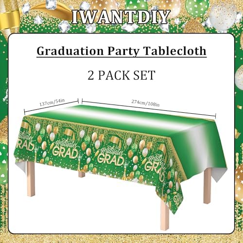 2025 Graduation Party Tablecover Kit - 2 Pcs Green Congrats Grad Tablecloths