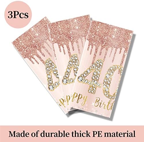 3 Pack Pink Rose Gold 40th Birthday Tablecloths - Disposable Decorations