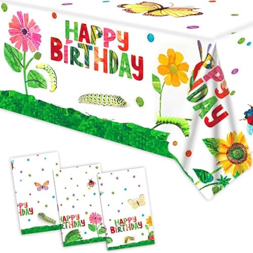 3 Piece Cartoon Green Caterpillar Birthday Tablecloth Insect Theme for Kids Party