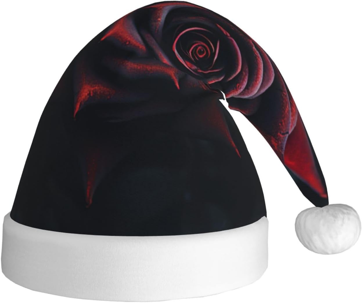 Personalized Santa Hat with Red Rose and Black Leaves Print