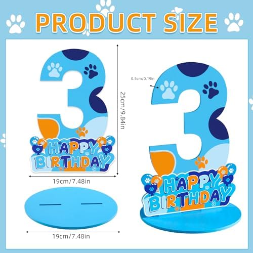 Dog Paw 3rd Birthday Party Decorations Number Sign Centerpiece