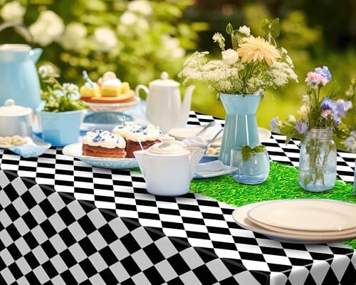 Oudain 3 Pcs Wonderland Checkered Tablecloth