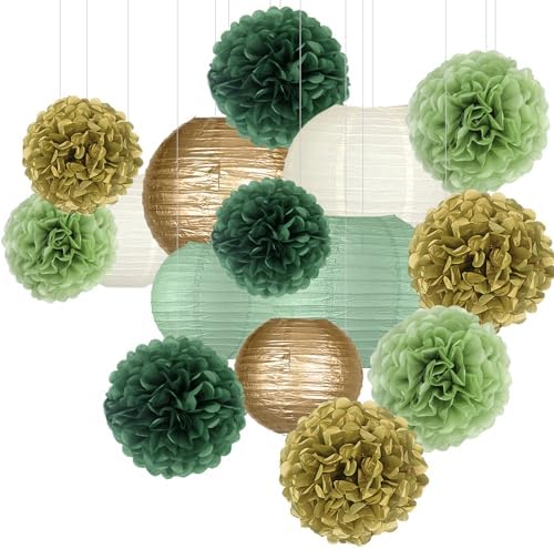 15pcs Sage Green Gold Party Decor Set