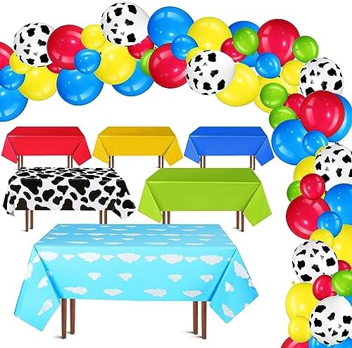 Liliful 104 Pcs Birthday Tablecloth with Balloons Arch Kit