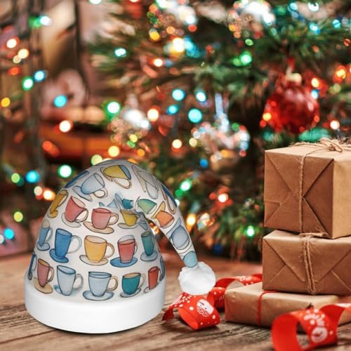 QINZHENG LED Christmas Hat with Teapots and Cups Print