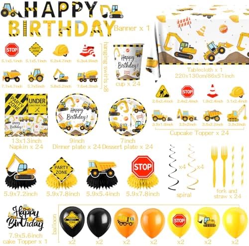 Construction Birthday Decorations 245PCS Truck Theme Party Supplies