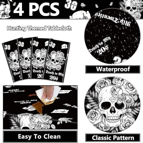 Death to My 20s 4Pcs Tablecloths Black 30th Birthday Decorations