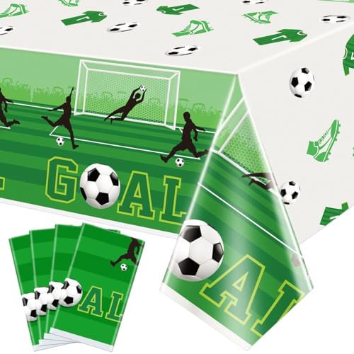 4 Pack Soccer Party Tablecloths - 51x106 Inches Disposable Cover
