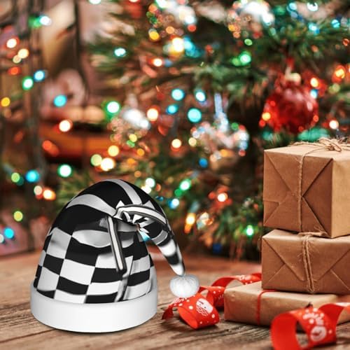 QINZHENG Checkered Flags Santa Hat Personalized Christmas Headwear