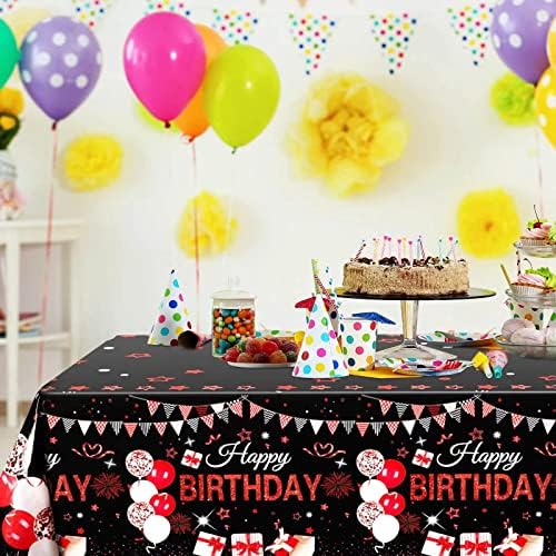 3 Pack Red Black Plastic Tablecloths for Rectangle Tables
