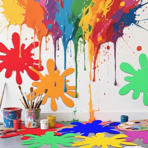 Tegeme 12 Pcs Rainbow Paint Splatter Felt Mats