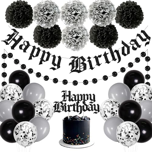 Black Gothic Birthday Decorations for Men Women
