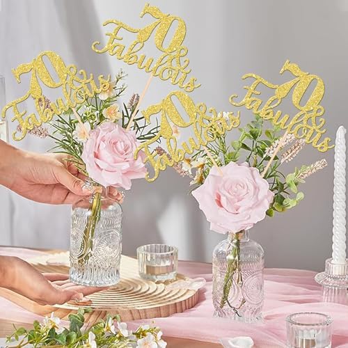70th Birthday Centerpiece Sticks Double Sided Gold