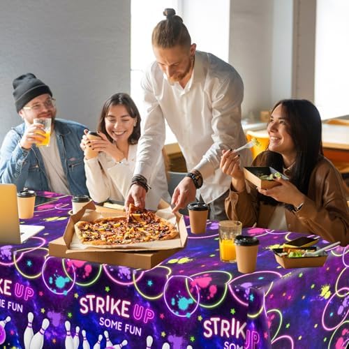 Peghoqu Bowling Party Tablecloth 3Pcs Neon Rainbow Fun Decor