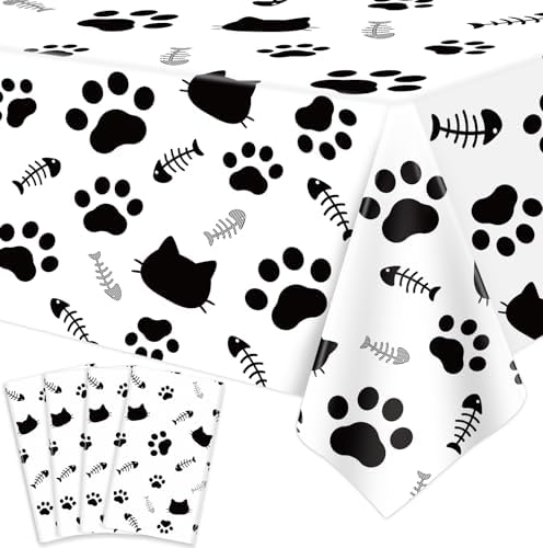 4 Pack Cat Tablecloth with Paw Print and Bone Design