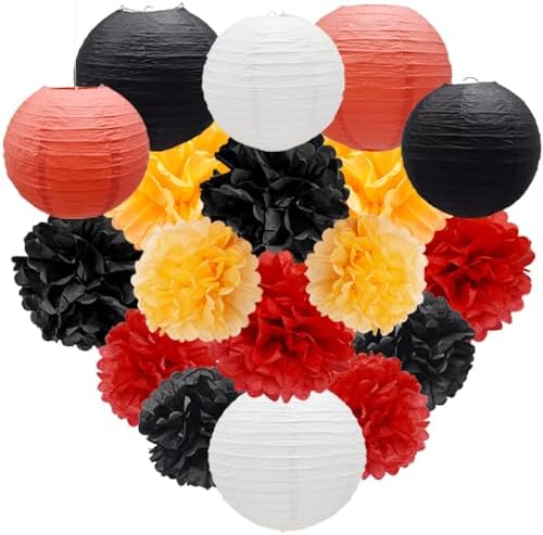 18 PCS Paper Lanterns and Pom Poms Decoration Set