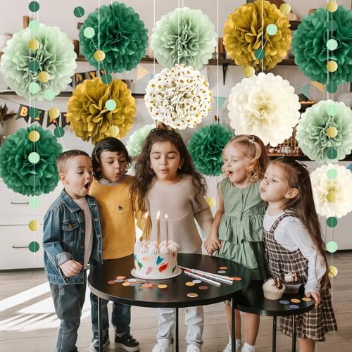Green Wedding Party Decorations Set 16PCS Tissue Pom Poms Garland