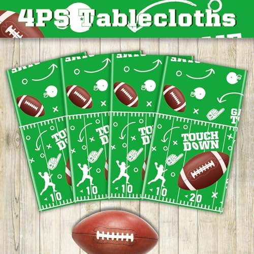 4 Pack Football Themed Tablecloths 51x86 Inch