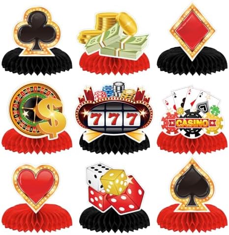 9Pcs Casino Theme Honeycomb Centerpieces