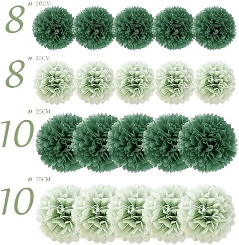20 Piece Sage Green Tissue Paper Pom Poms Decorations