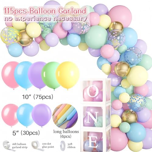 1st Birthday Decorations for Girl 128pcs Balloon Set