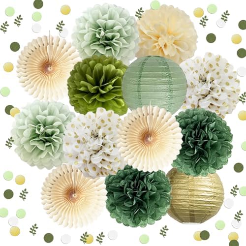 Olive Sage Green Paper Pom Poms Party Decorations