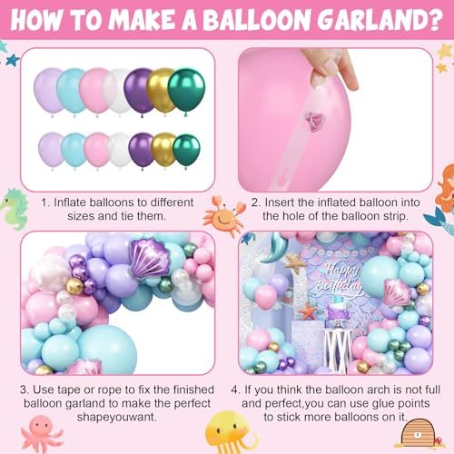 Mermaid Balloon Garland Arch Kit for Girls Party Decorations