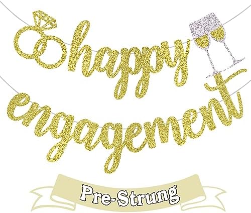 Palasasa Happy Engagement Banner - Gold Glitter Decorations Sign