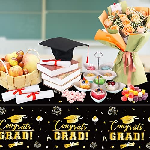 3 Pcs Graduation Tablecloth - Black Gold 54x108 Inch
