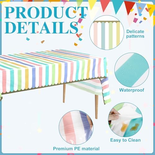Oudain 3 Pcs Pastel Rainbow Table Cover 54x102 Inch