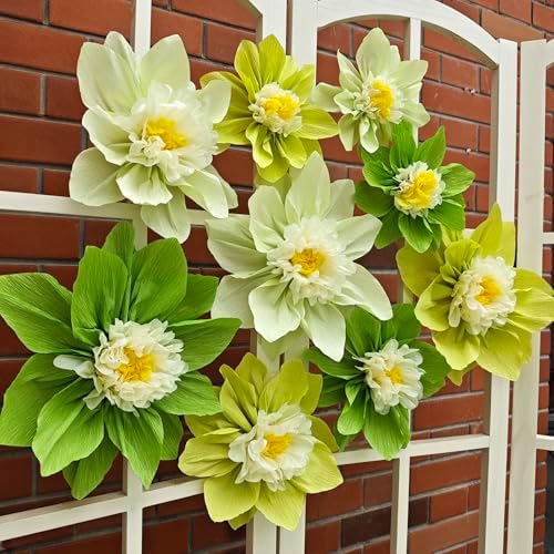 Mybbshower Crepe Paper Flowers Pack of 9 Green