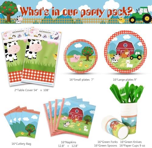 WERNNSAI Farm Party Tableware Set 130Pcs