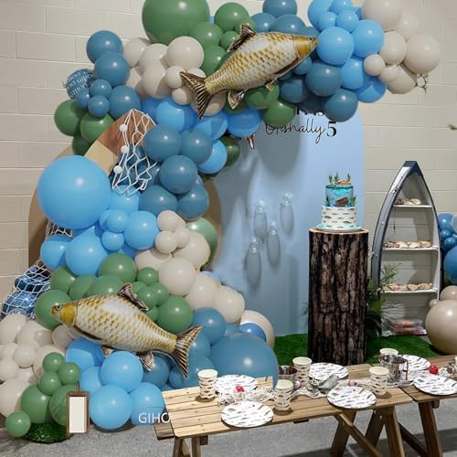 Fishing Birthday Decorations 145pcs Blue Balloon Garland Arch Kit