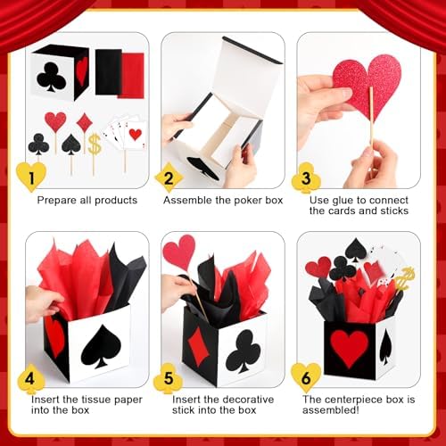 Zhanmai Casino Party Decorations Set 4 Poker Boxes with Extras